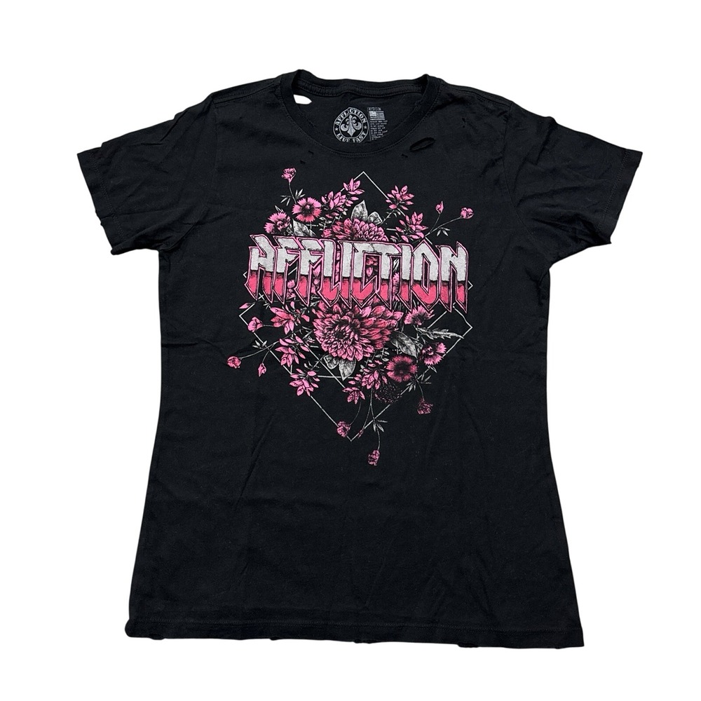 Affliction Floral Distressed Grunge Goth Top Women's M